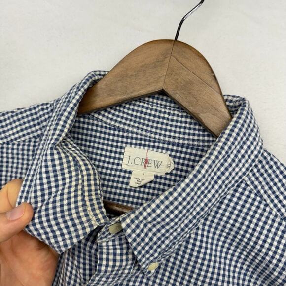Vintage J Crew Shirt Men's XL Blue White Houndstooth Seer Sucker Oarsman 90s - Picture 7 of 16